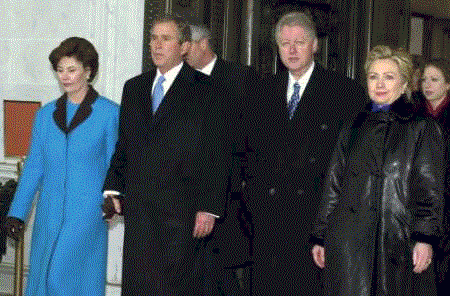 President Bill Clinton, and First Lady Hillary Clinton leaving the White House for the Inaguaration of President George W. Bush